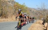 An MTN-Qhubeka rider leads the bunch up a climb in last year's Bestmed Jock 