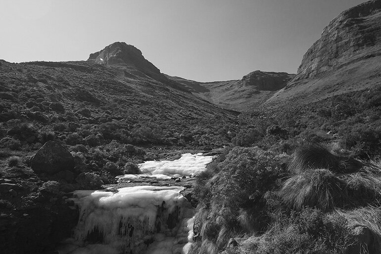 Frozen rivers litter the landscapes on the journey through the Valley of Hope in Lesotho.