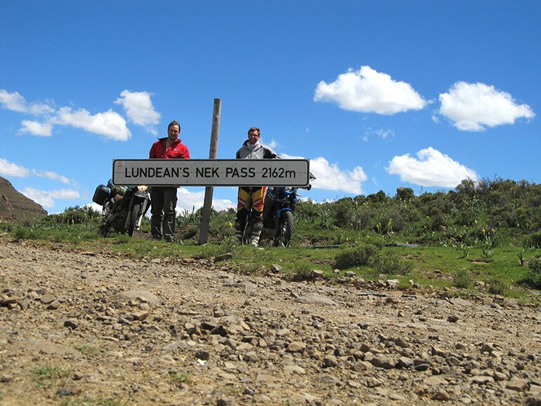 At the top of Lundean's Nek Pass, the sign post required a bit of a helping hand. At the top of Lundean's Nek Pass, the sign post required a bit of a helping hand.