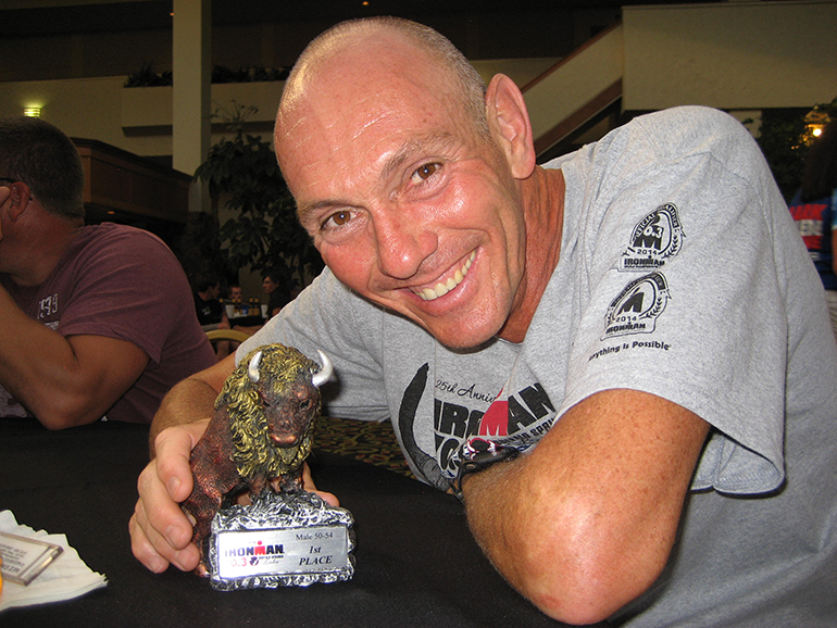 Andre Bekker, winner of the 2014 IRONMAN 70.3 Calgary 50 - 54 age category.