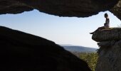 An unusual perspective of an amazing view admired by a good friend sitting on a ​ distant rock.