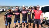 Making a difference: Xylon van Eyk, Marcel Kloepping, Jörg Ludewig (former Pro), Gerald Ciolek (MTN Qhubeka) and Jens Vögele at the 947 Momentum Cycle Challenge, shortly after they announced that Alpecin caffeine based anti-hair loss shampoo will donate 20 bicycles to children in KZN.