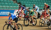 Ilna Lemmer races to claim her second Bronze medal, in the Women's Scratch Race 60+, at the 2015 UCI Masters Track Cycling Championships in Manchester from 3-10 October