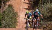 The third and final stage of the 2014 FNB Wines2Whales (W2W) Mountain Bike (MTB) Race got underway at Oak Valley Wine Estate (Elgin-Grabouw) on Sunday, 09 November 2014. Christoph Sauser and Konny Looser of Team Meerendal-SONGO-Specialized/Wheeler claimed two stage victories and the overall men’s champions’ title completing the three day MTB stage race in a lightning fast time of 08 hours 36 minutes 29 seconds. Seen here (from left to right): Konny Looser and Christoph Sauser in action on the day. 