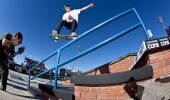  Nyjah Huston in action during the final heat of the 2013 Kimberley Diamond Cup presented by Kumba Iron Ore. The defending champion is back in Kimberley to battle some of the top pro skaters from around the globe.