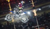 om Pagès of France performs during the finals of the third stage of the Red Bull X-Fighters World Tour at the Plaza de Toros de Las Ventas in Madrid, Spain on July 10, 2015.