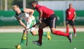 SA and WP striker Shannon Boucher slips a pass across Mohamed Waleed. 