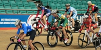 Ilna Lemmer races to claim her second Bronze medal, in the Women's Scratch Race 60+, at the 2015 UCI Masters Track Cycling Championships in Manchester from 3-10 October