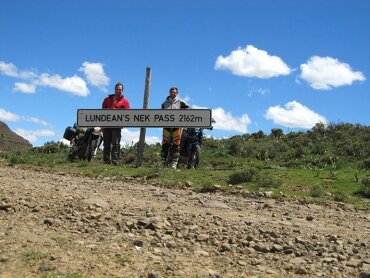 At the top of Lundean's Nek Pass, the sign post required a bit of a helping hand. At the top of Lundean's Nek Pass, the sign post required a bit of a helping hand.