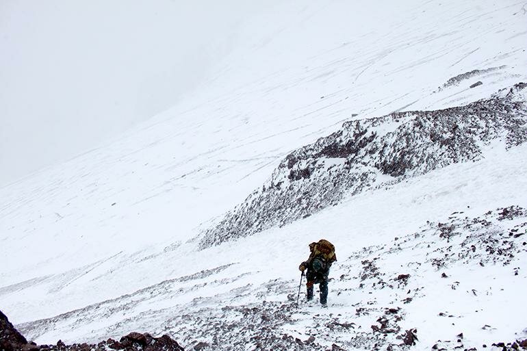 Jake hauling his heavy pack up to Camp Canada. 