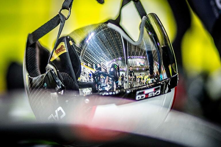High tech, light weight carbon fibre is commonplace at the track, extending to the helmets worn by the top riders. do it now, doitnow magazine, cycling, track cycling, bikes, Maroesjka Mathee, UCI