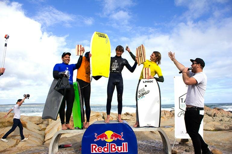 Winners on the podium. Photo credit: Kyle Mosetic do it now magazine, doitnow, bodyboarding, surfing, boogie board, Tom Morey, South African bodyboarding