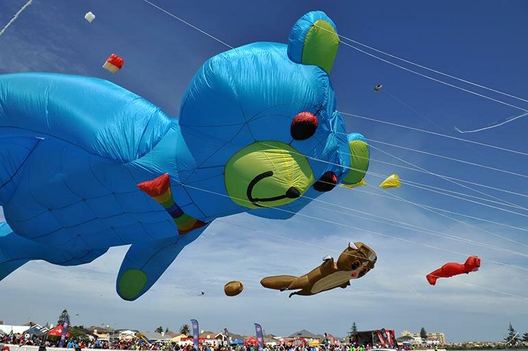 Big blue teddy kite at the 2012 Cape Town International Kite Festival. Photo: Eric Miller Kiting - talking about a REVolution