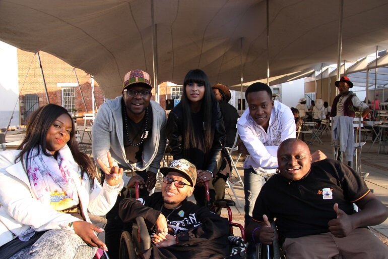 Back Casual Day ambassador Thuli Matlala, Zubz, and TV presenter Lezanne Naidoo, and Patrick Mashegwana . Front Casual Day ambassadors 2J Harmonix and Khumo Moyane