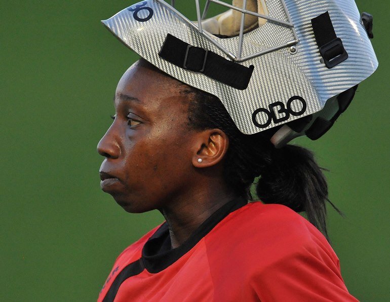 SA women's hockey team goalkeeper Sanani Mangisa had a stormer. SA women's hockey team goalkeeper Sanani Mangisa had a stormer.